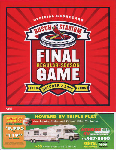 2005 St. Louis Cardinals Final Game Scorecard