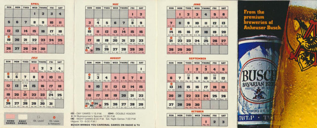 1970 St. Louis Cardinals Pocket Schedule - inside