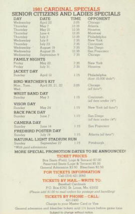 1981 St. Louis Cardinals Pocket Schedule