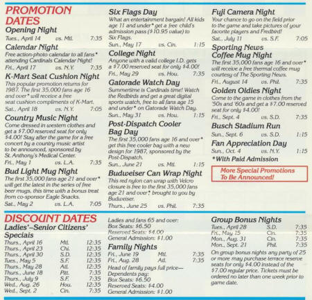 1987 St. Louis Promotions and Specials