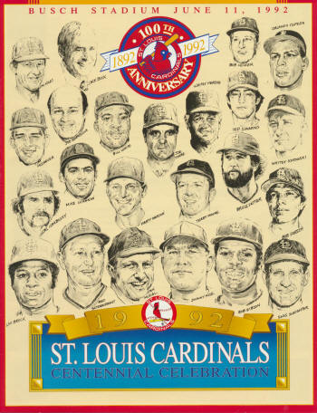 ST. LOUIS CARDINALS Centennial Celebration Vintage Poster 100th Anniversary  1992