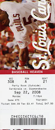 2008 St. Louis Cardinals Ticket Stub