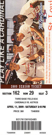 2009 St. Louis Cardinals Ticket Stub