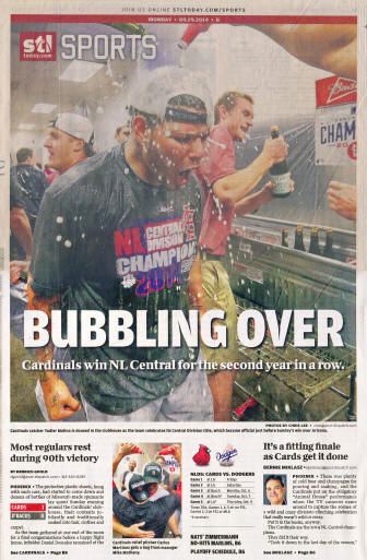 St. Louis Post-Dispatch Yadier Molina Central Division Champs - 9/29/2014