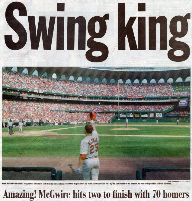 St. Louis Post-Dispatch - Mark McGwire - Swing King - 9-28-98