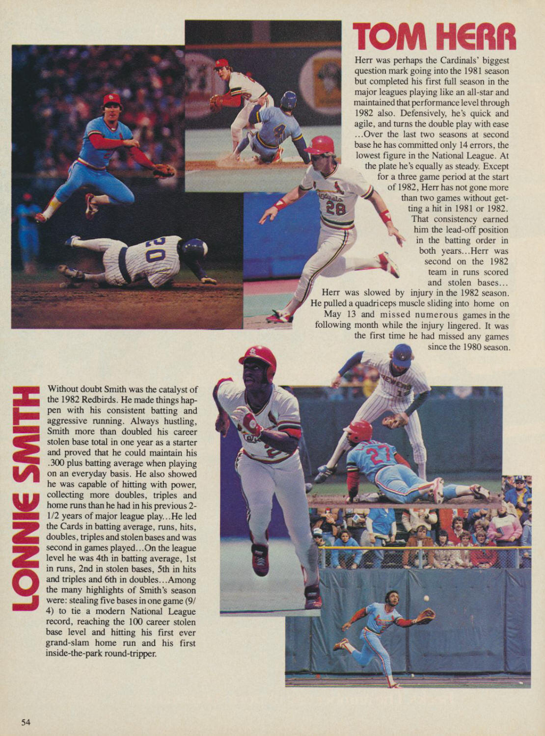 1983 St. Louis Cardinals Official Scorebook - pg 54