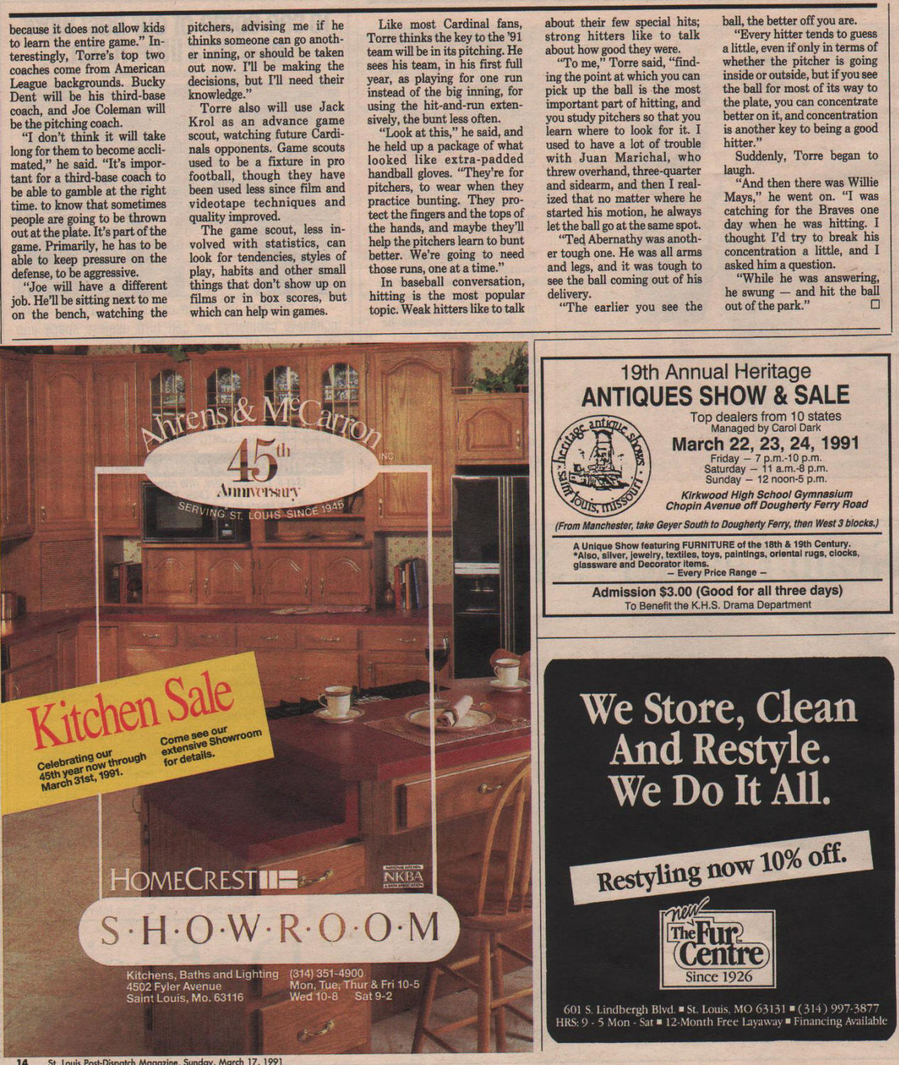 1991 St. Louis Post-Dispatch Magazine - Joe Torre