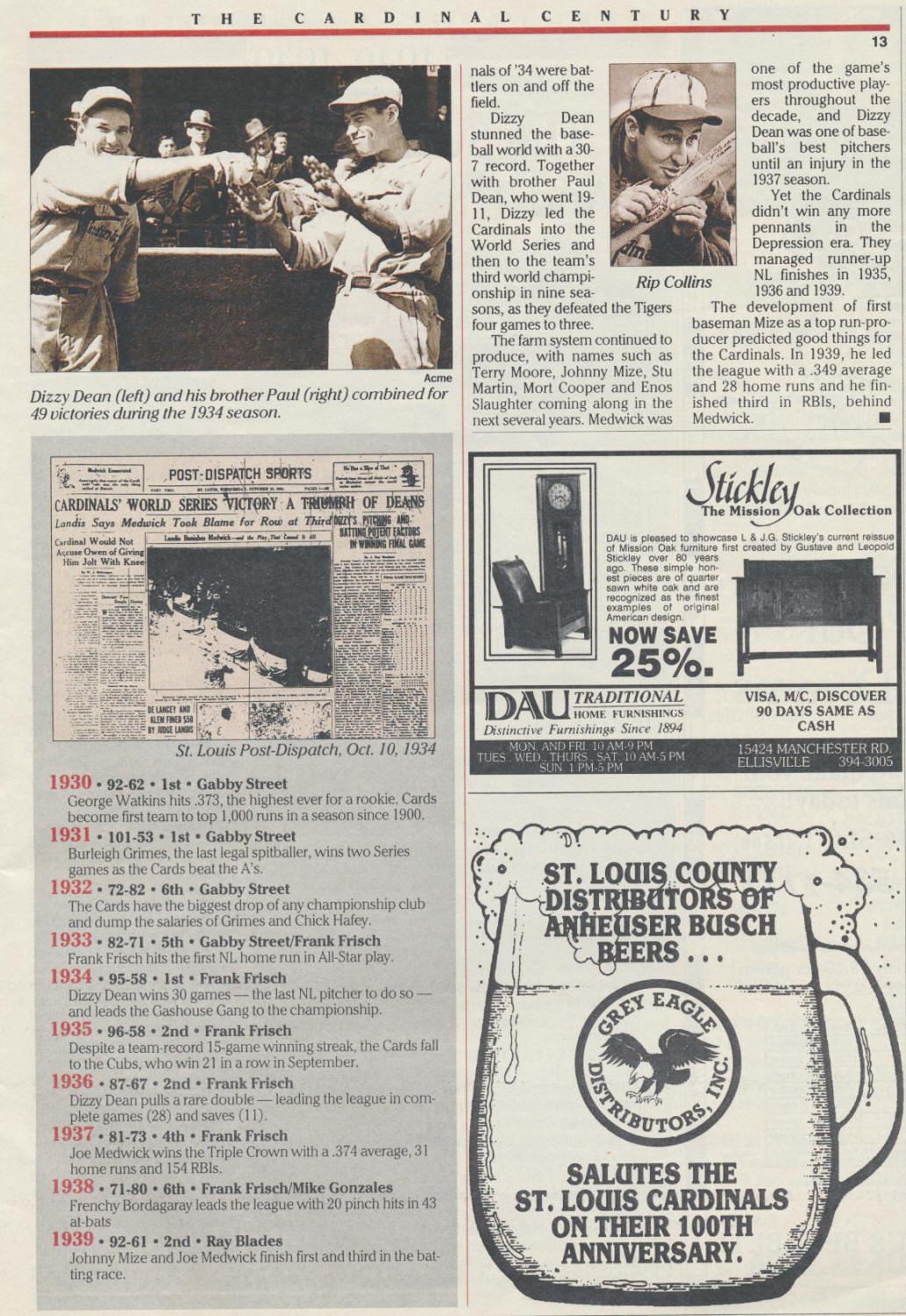 1992 St. Louis Post-Dispatch 100th Anniversary Souvenir Edition (6/7/92)