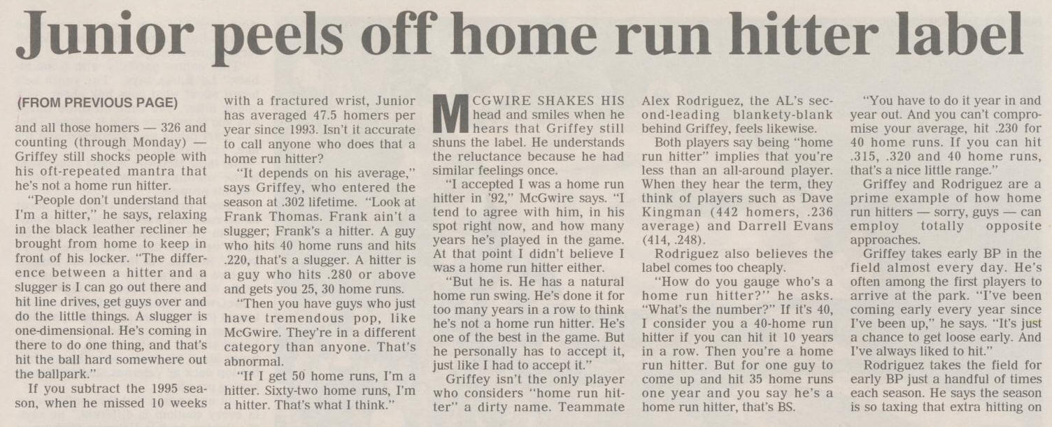 1998 - USA Today Baseball Weekly - Home Run Heros - Mark McGwire